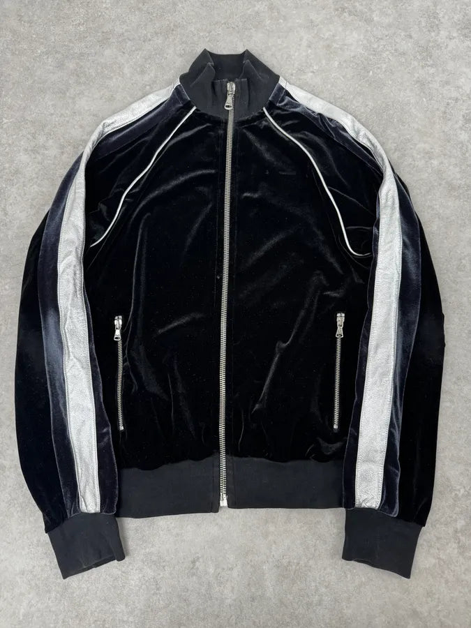 AW2007 Dolce & Gabbana Black & Silver Grey Velvet Zip-up Sweater RNOCoke 0