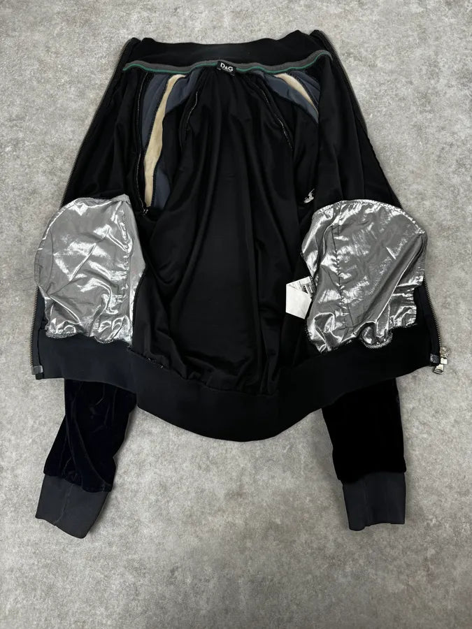 AW2007 Dolce & Gabbana Black & Silver Grey Velvet Zip-up Sweater RNOCoke 7