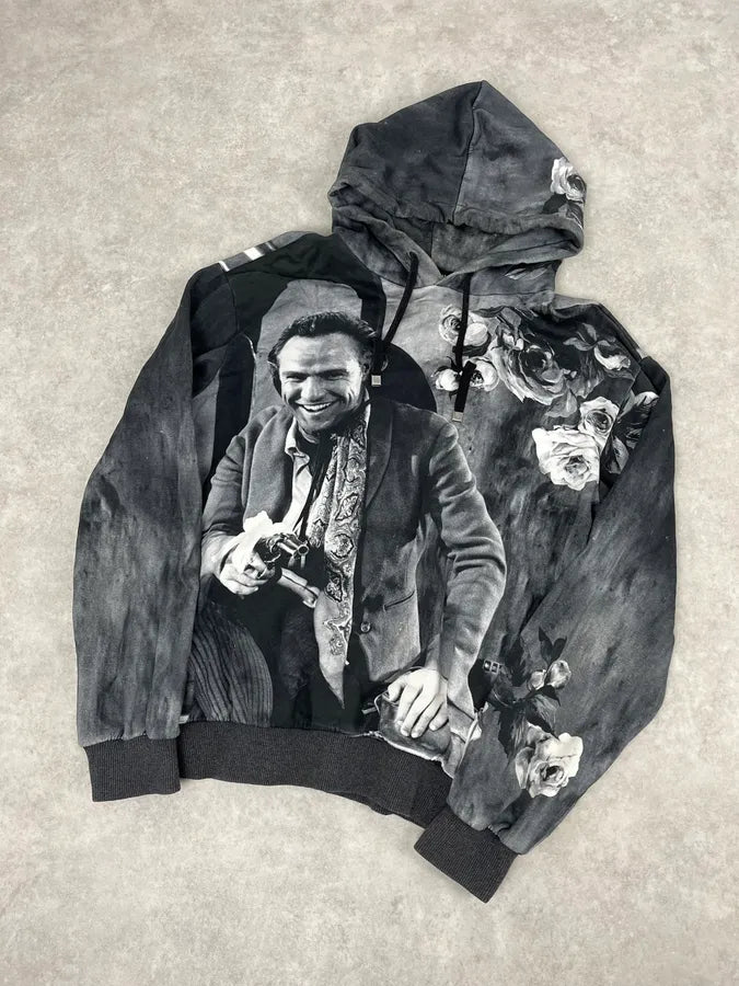 2000s Dolce & Gabbana Black & White Aged Cinema Graphic Hoodie bkbzxdp 4