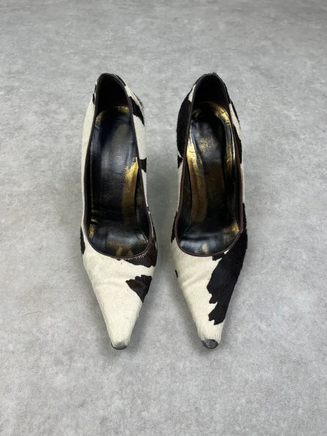 2000s Dolce & Gabbana Black & White Calf Hair Cow Print Heels TKSnmqL 5