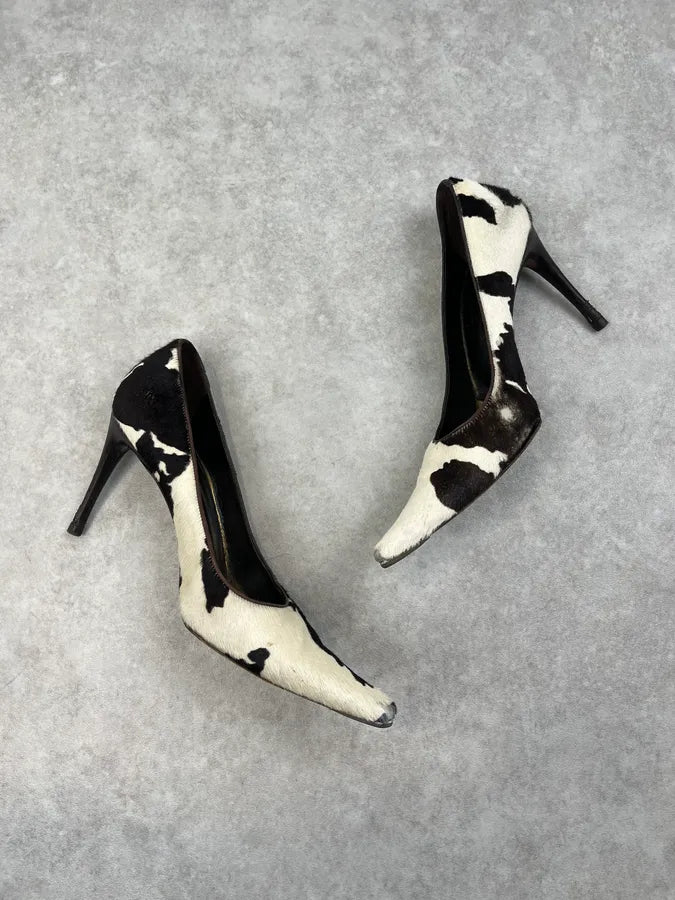 2000s Dolce & Gabbana Black & White Calf Hair Cow Print Heels TKSnmqL 6