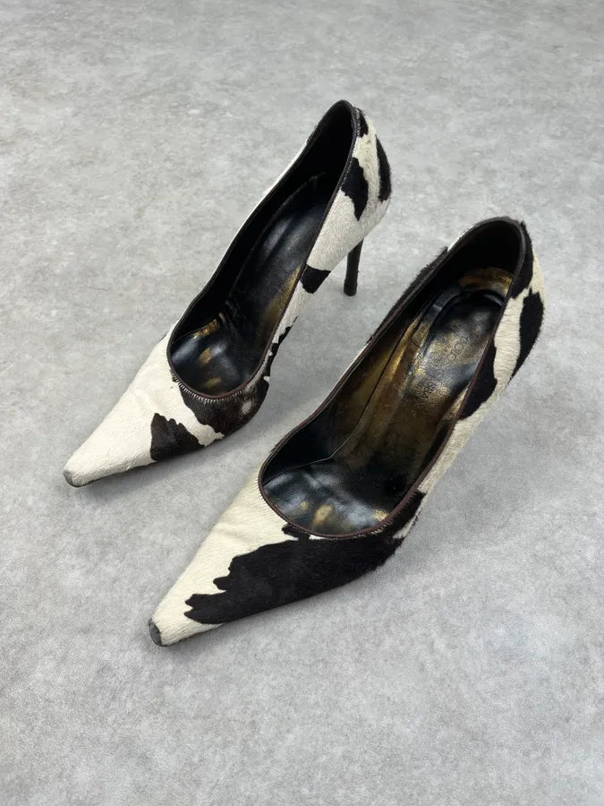 2000s Dolce & Gabbana Black & White Calf Hair Cow Print Heels TKSnmqL 3