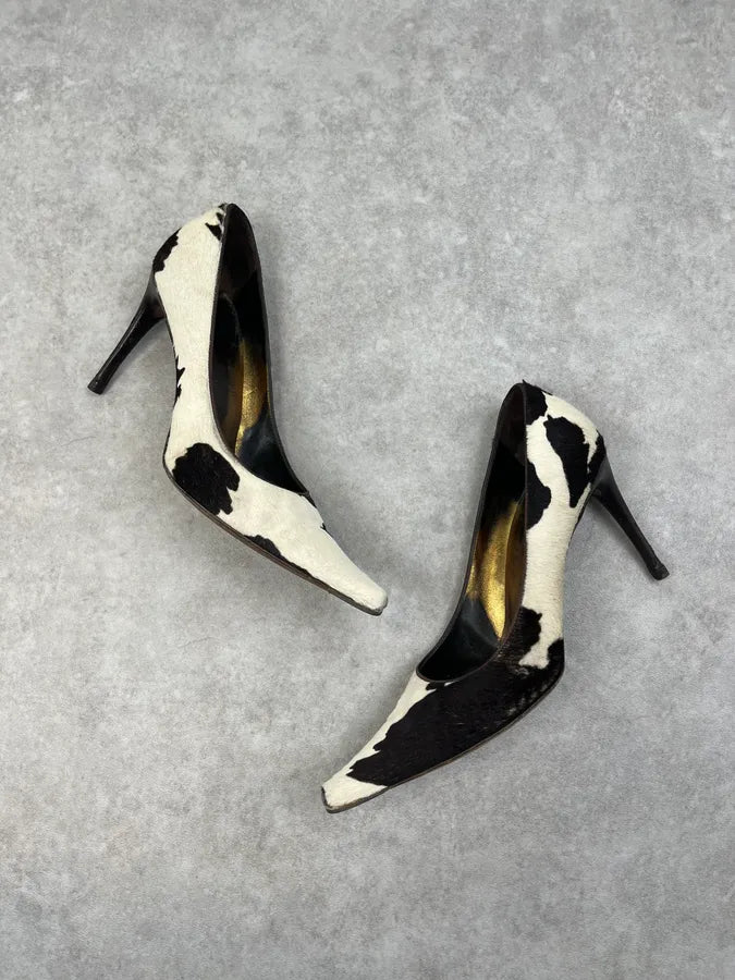2000s Dolce & Gabbana Black & White Calf Hair Cow Print Heels TKSnmqL 4