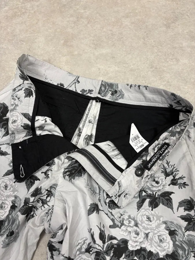2000s Dolce & Gabbana Black & White Leafes Flowers Short QnfRxfr 7