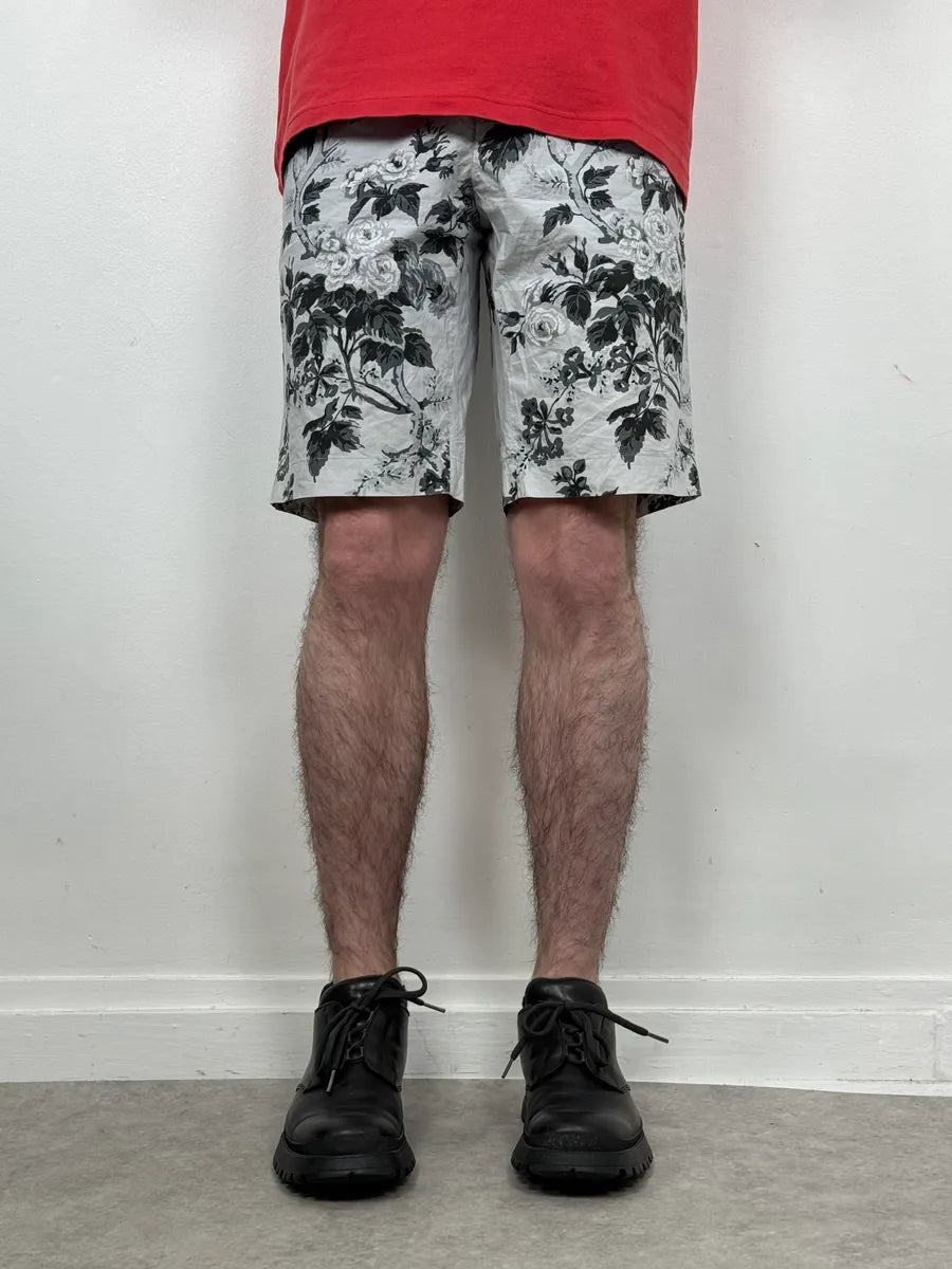 2000s Dolce & Gabbana Black & White Leafes Flowers Short QnfRxfr 1