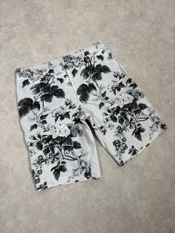2000s Dolce & Gabbana Black & White Leafes Flowers Short QnfRxfr 4