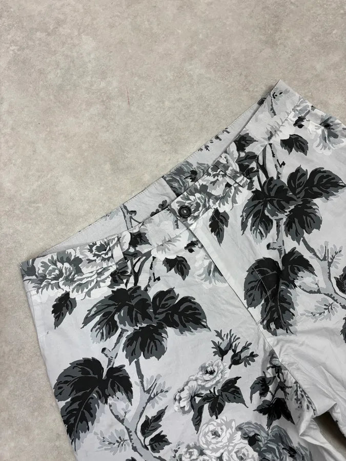 2000s Dolce & Gabbana Black & White Leafes Flowers Short QnfRxfr 5