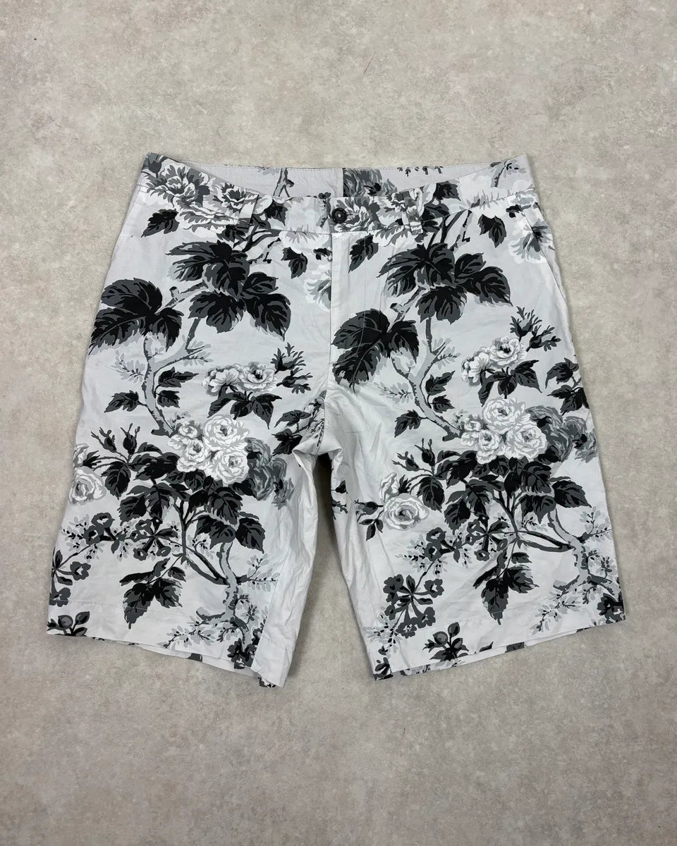 2000s Dolce & Gabbana Black & White Leafes Flowers Short QnfRxfr 0