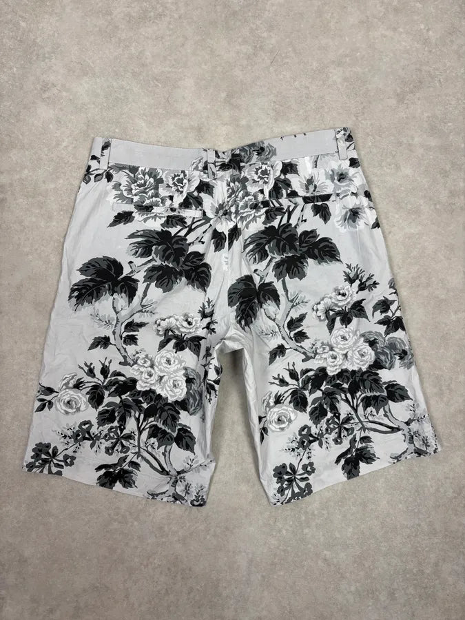 2000s Dolce & Gabbana Black & White Leafes Flowers Short QnfRxfr 6