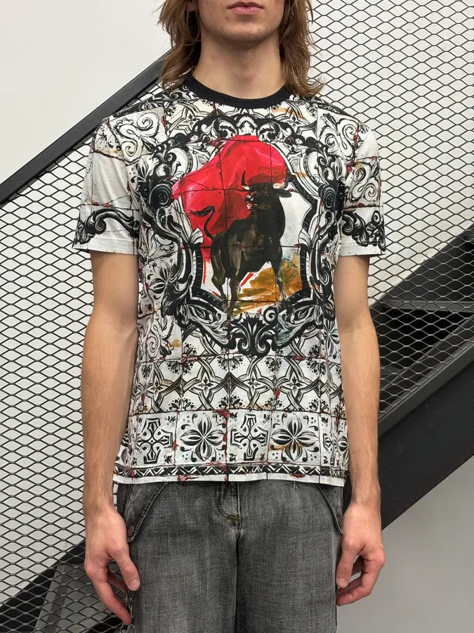SS2015 Dolce & Gabbana Black & White Royal Bull Corrida T-Shirt nOtKSuU 1