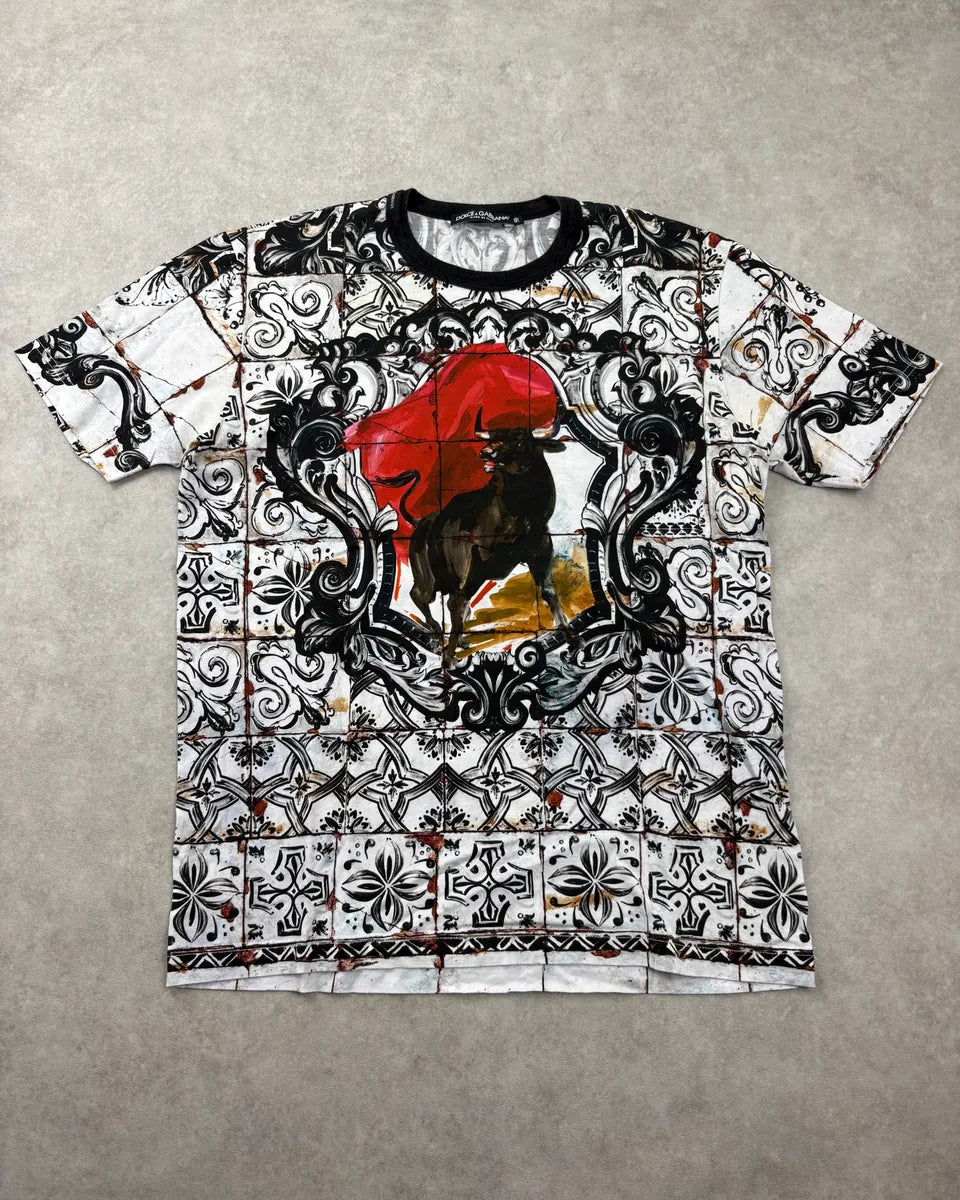SS2015 Dolce & Gabbana Black & White Royal Bull Corrida T-Shirt nOtKSuU 0