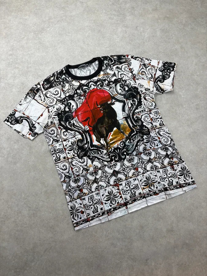 SS2015 Dolce & Gabbana Black & White Royal Bull Corrida T-Shirt nOtKSuU 3