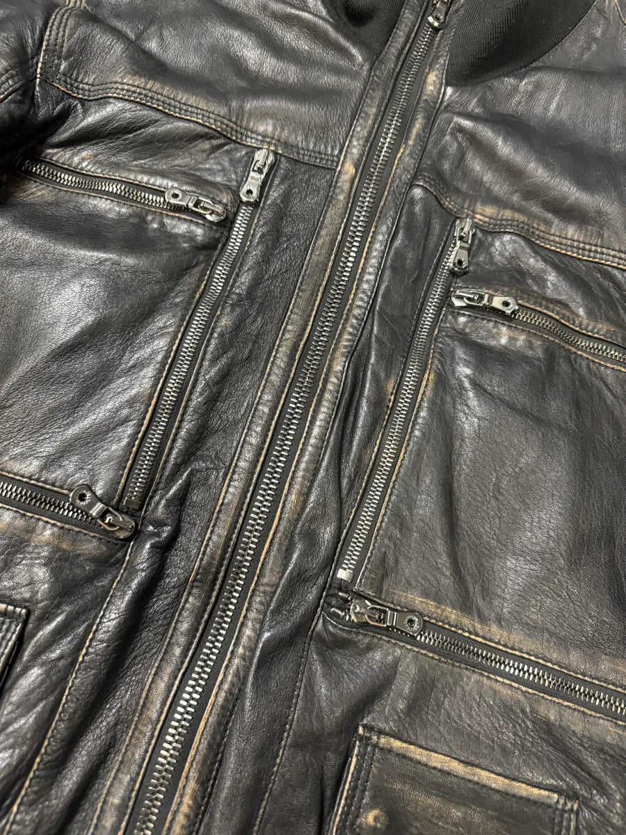 2000s Dolce & Gabbana Black Aged Zip Leather Jacket gRBOdbP 11