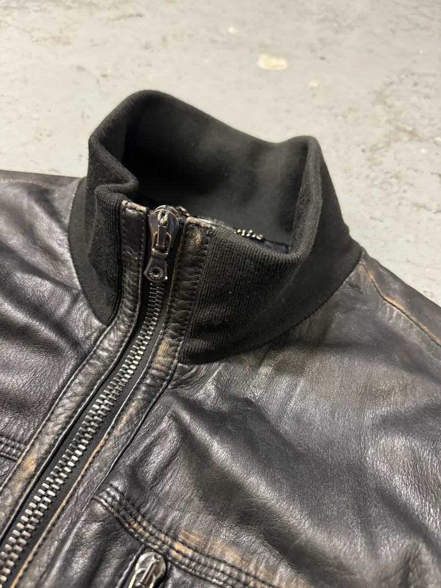 2000s Dolce & Gabbana Black Aged Zip Leather Jacket gRBOdbP 12