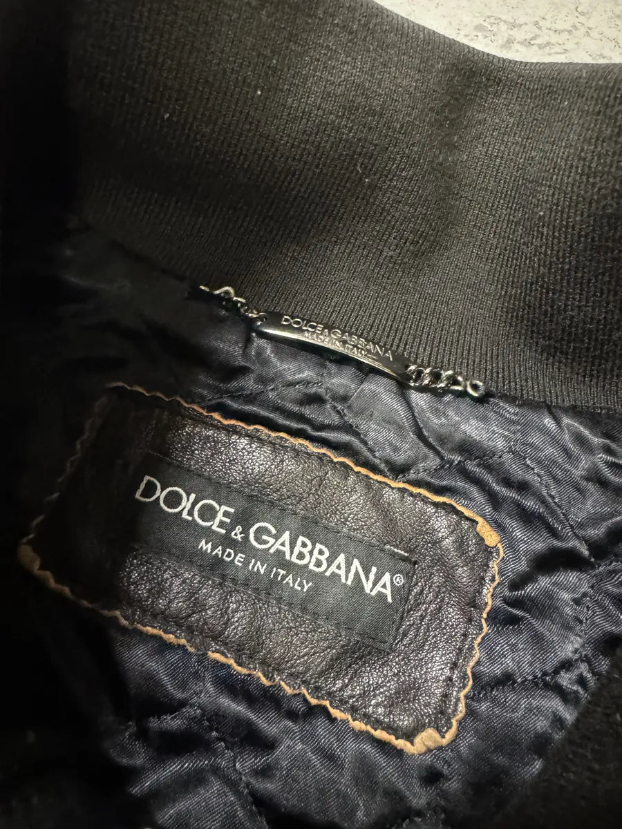 2000s Dolce & Gabbana Black Aged Zip Leather Jacket gRBOdbP 13