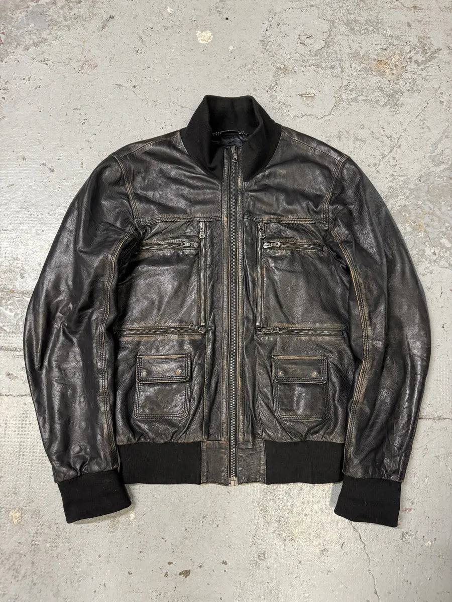 2000s Dolce & Gabbana Black Aged Zip Leather Jacket gRBOdbP 2