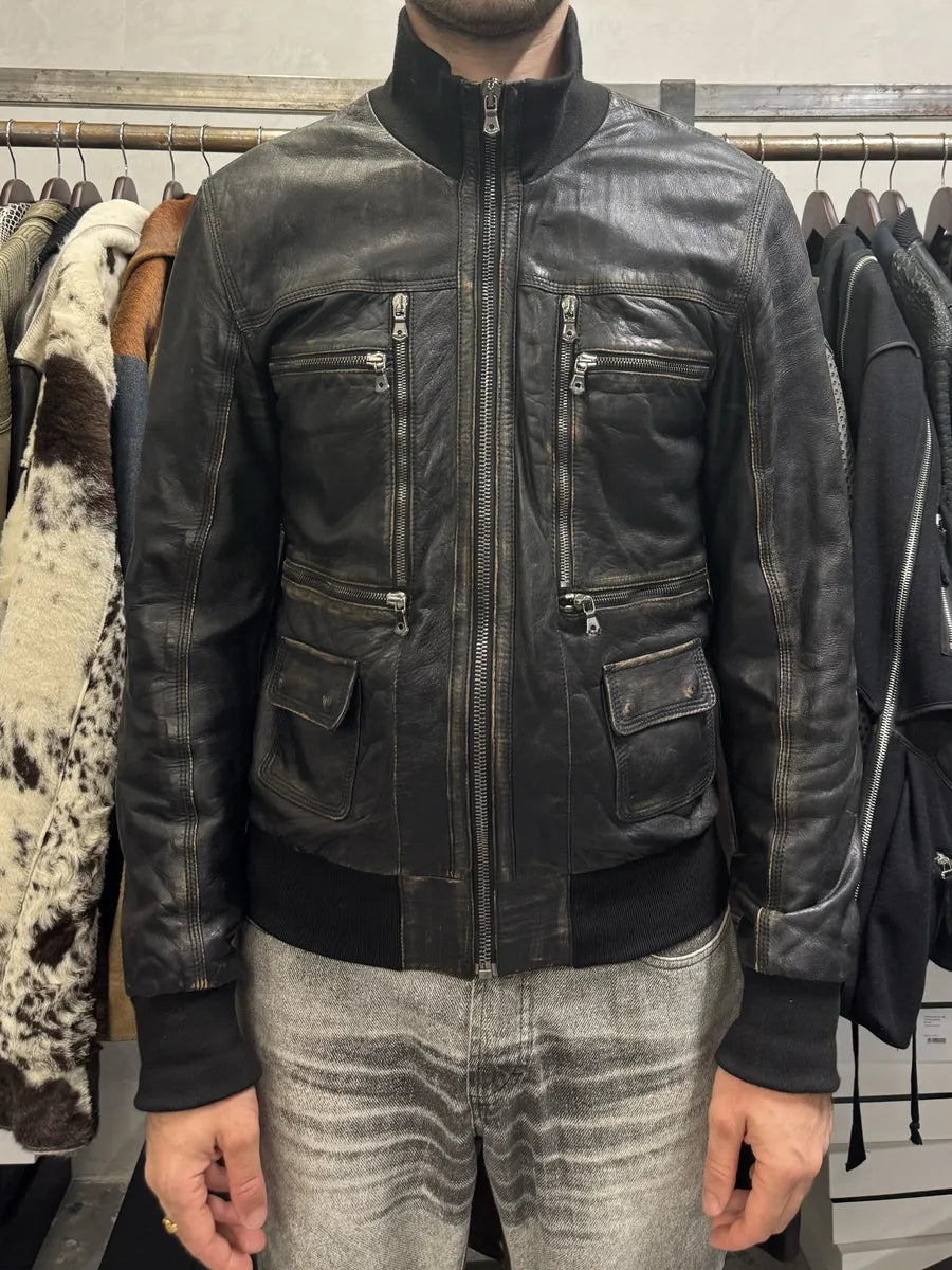 2000s Dolce & Gabbana Black Aged Zip Leather Jacket gRBOdbP 3