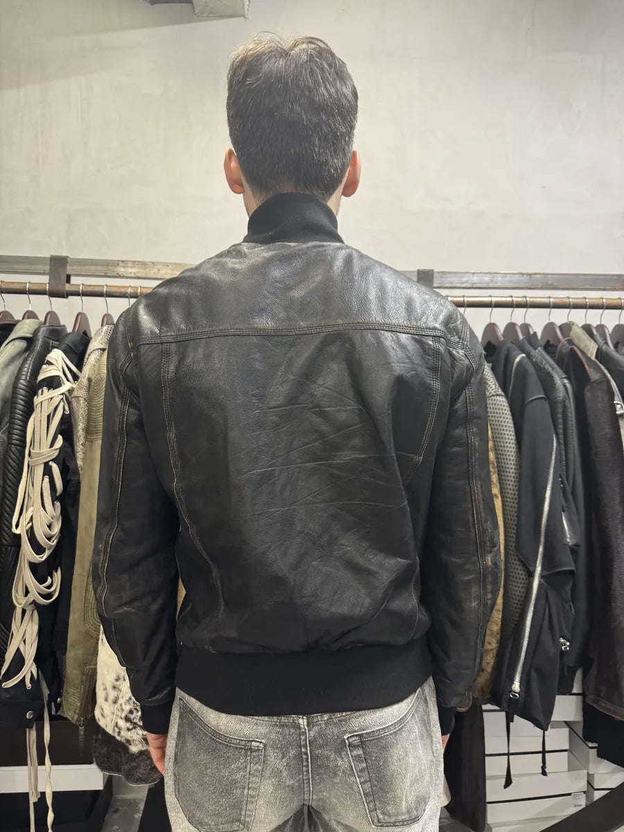 2000s Dolce & Gabbana Black Aged Zip Leather Jacket gRBOdbP 4