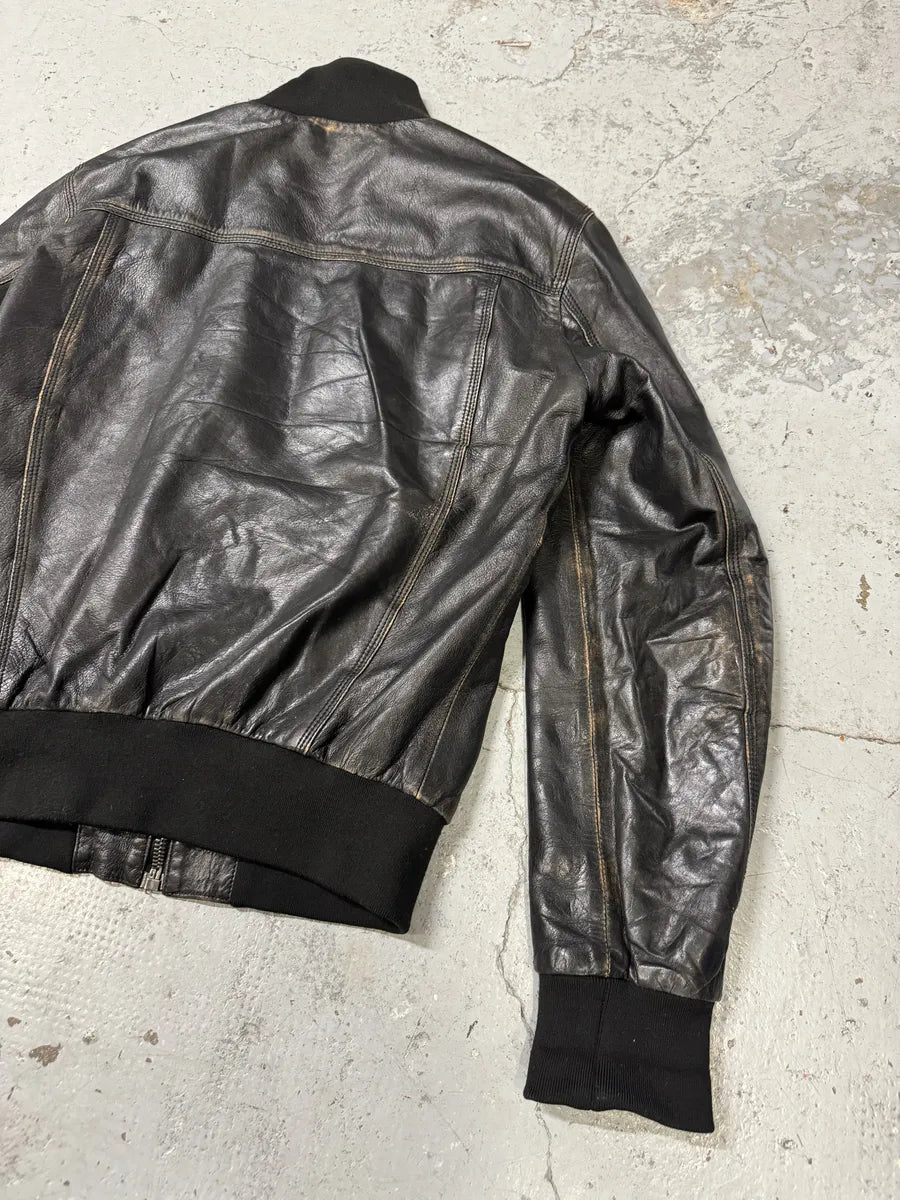 2000s Dolce & Gabbana Black Aged Zip Leather Jacket gRBOdbP 6