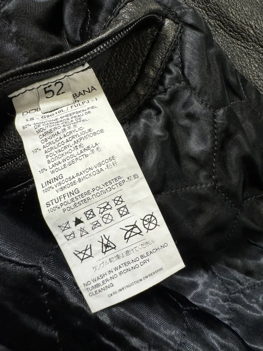 2000s Dolce & Gabbana Black Aged Zip Leather Jacket gRBOdbP 7