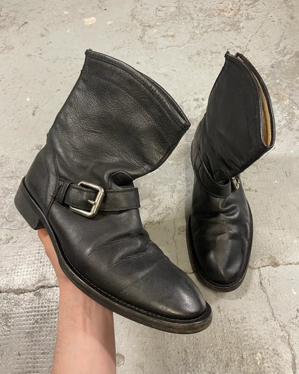 2000s Dolce & Gabbana Black Ankle Buckle Boots (44eu/us10) idEpZYh 0