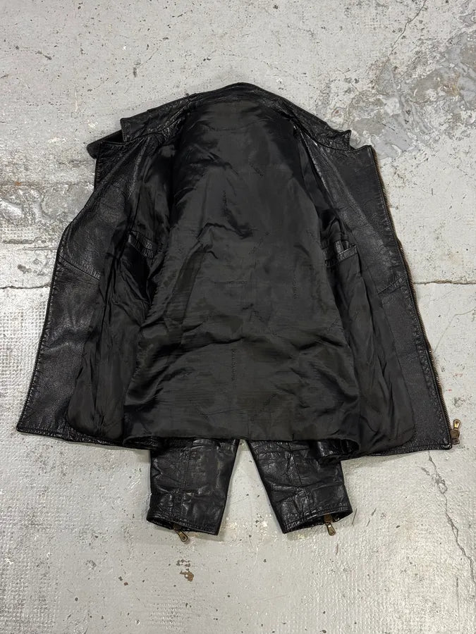 AW2001 Dolce & Gabbana Black Asymmetrical Zip Biker Leather Jacket bbAfkbQ 6