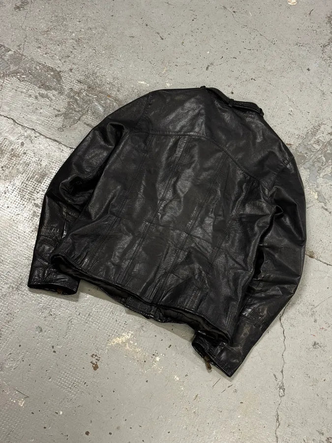 AW2001 Dolce & Gabbana Black Asymmetrical Zip Biker Leather Jacket bbAfkbQ 5