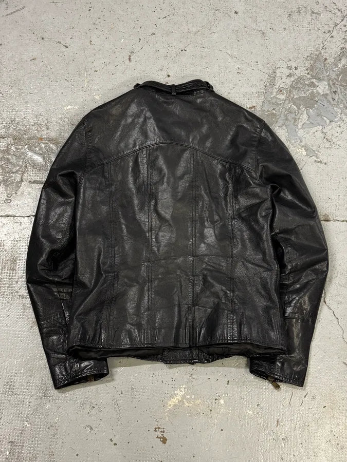 AW2001 Dolce & Gabbana Black Asymmetrical Zip Biker Leather Jacket bbAfkbQ 3