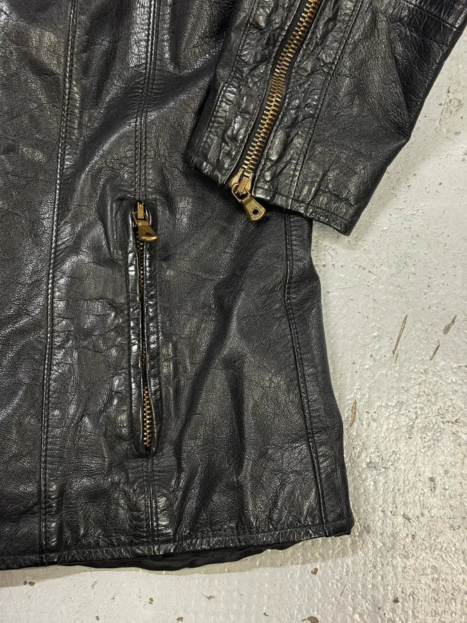 AW2001 Dolce & Gabbana Black Asymmetrical Zip Biker Leather Jacket bbAfkbQ 8