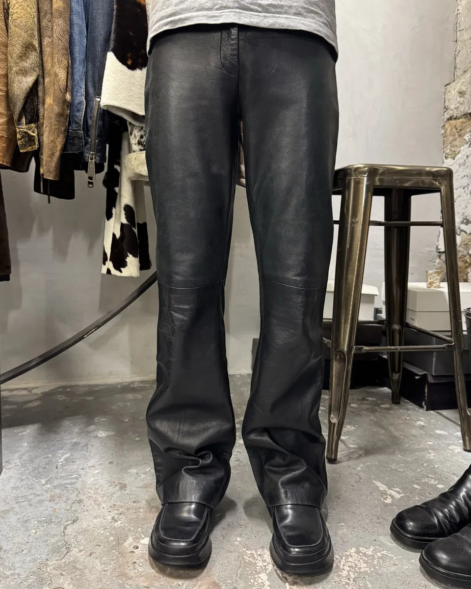 2000s Dolce & Gabbana Black Bootcut Leather Pants (S) 0