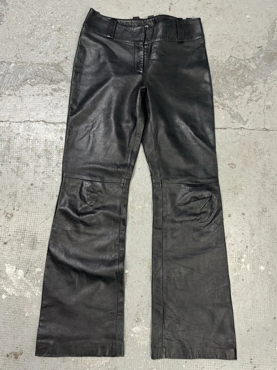 2000s Dolce & Gabbana Black Bootcut Leather Pants (S) 1
