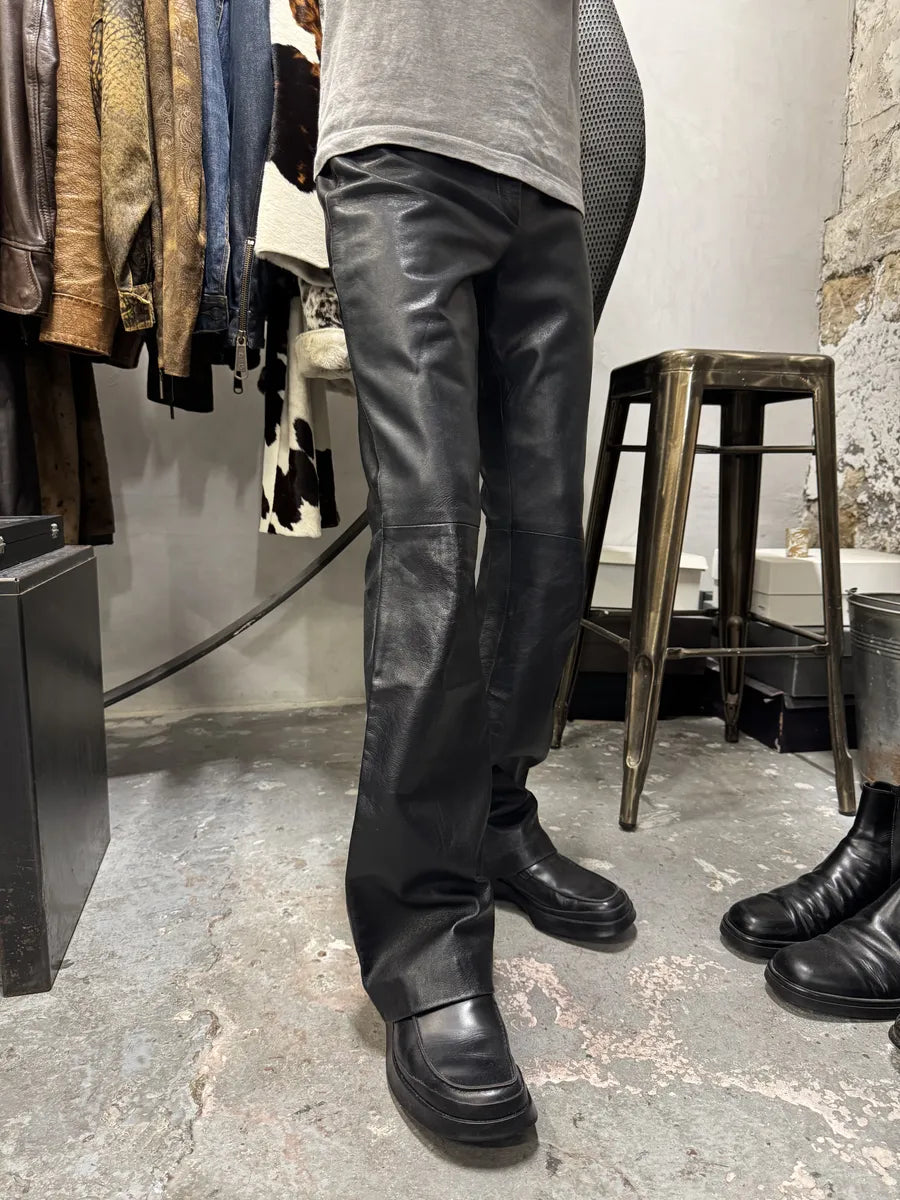 2000s Dolce & Gabbana Black Bootcut Leather Pants (S) 3