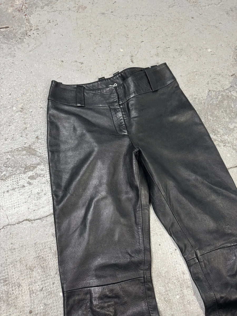 2000s Dolce & Gabbana Black Bootcut Leather Pants (S) 6