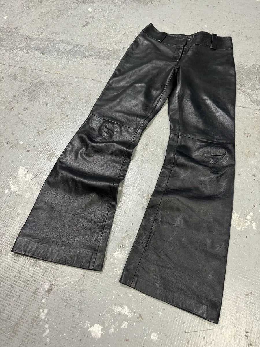 2000s Dolce & Gabbana Black Bootcut Leather Pants (S) 7