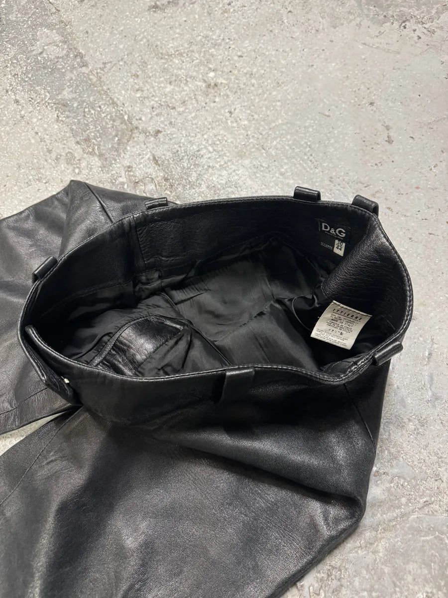 2000s Dolce & Gabbana Black Bootcut Leather Pants (S) 8