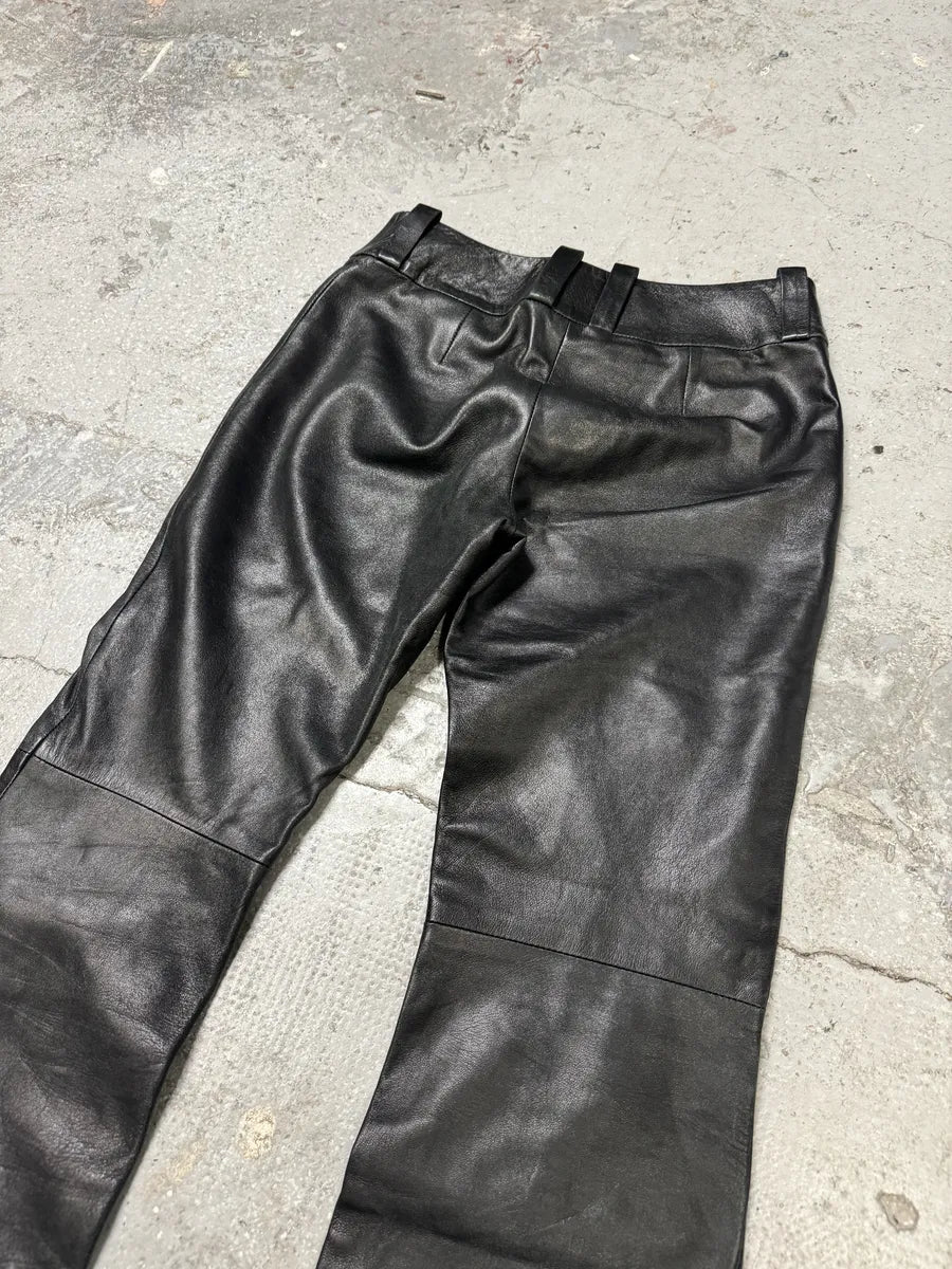 2000s Dolce & Gabbana Black Bootcut Leather Pants (S) 9
