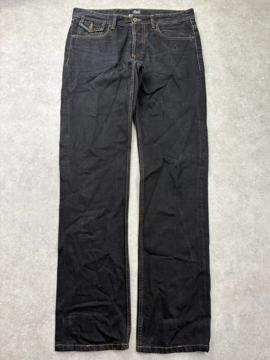 2000s Dolce & Gabbana Black Brut Contrast Stich Straight Denim Jeans SHytpUp 0