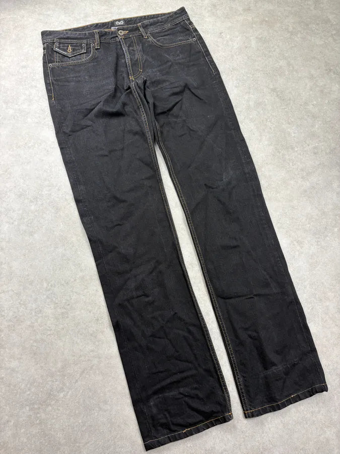 2000s Dolce & Gabbana Black Brut Contrast Stich Straight Denim Jeans SHytpUp 4
