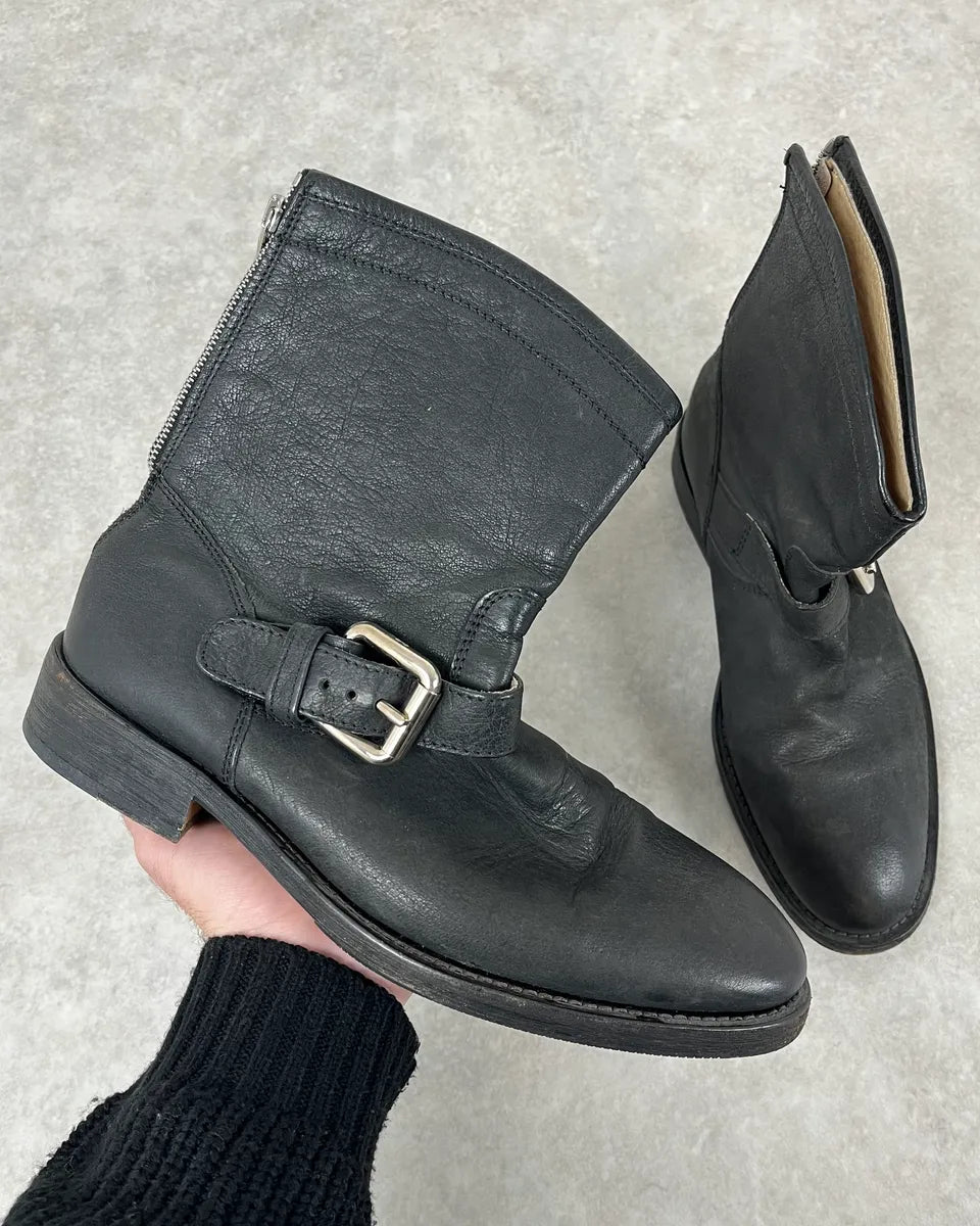 2000s Dolce & Gabbana Black Buckle Leather Boots OwdUJAJ 0