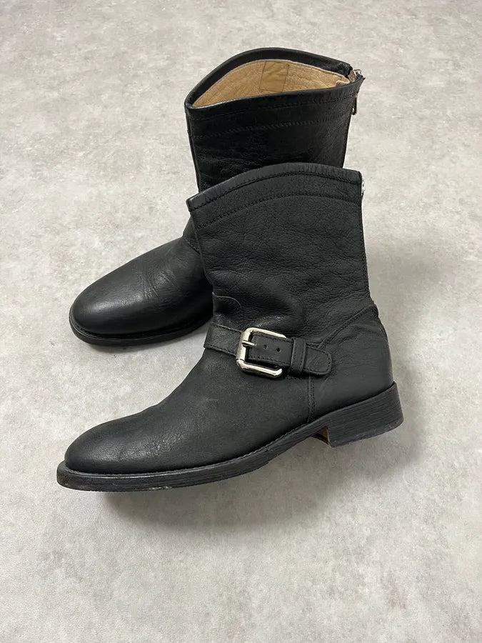 2000s Dolce & Gabbana Black Buckle Leather Boots OwdUJAJ 2