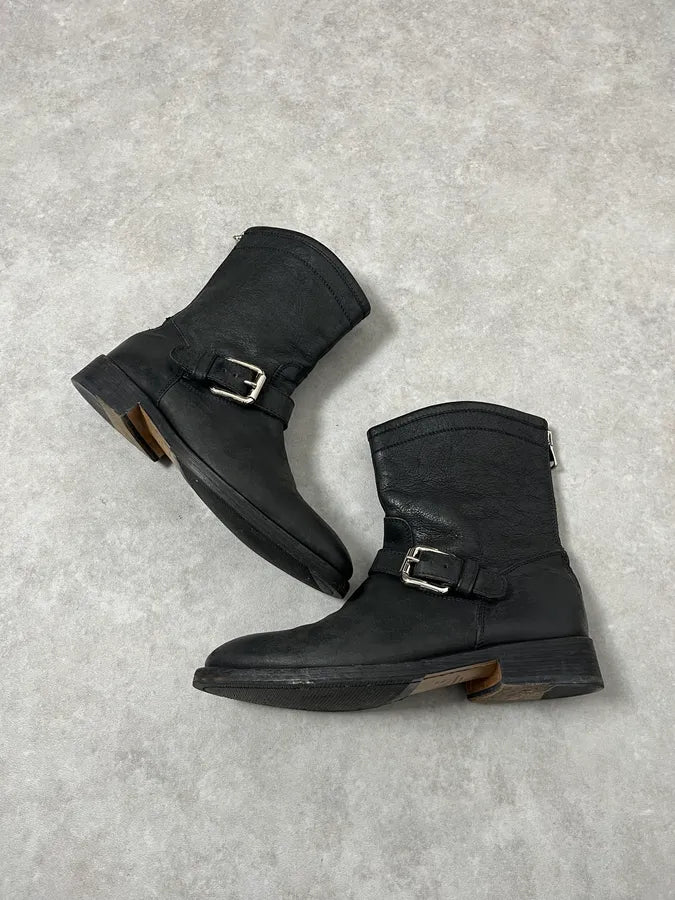 2000s Dolce & Gabbana Black Buckle Leather Boots OwdUJAJ 6