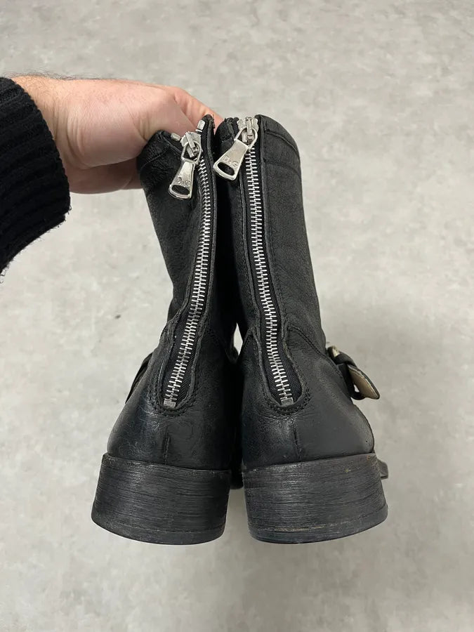 2000s Dolce & Gabbana Black Buckle Leather Boots OwdUJAJ 7