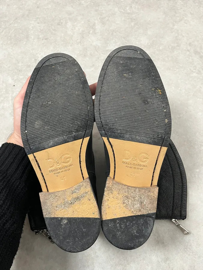 2000s Dolce & Gabbana Black Buckle Leather Boots OwdUJAJ 8