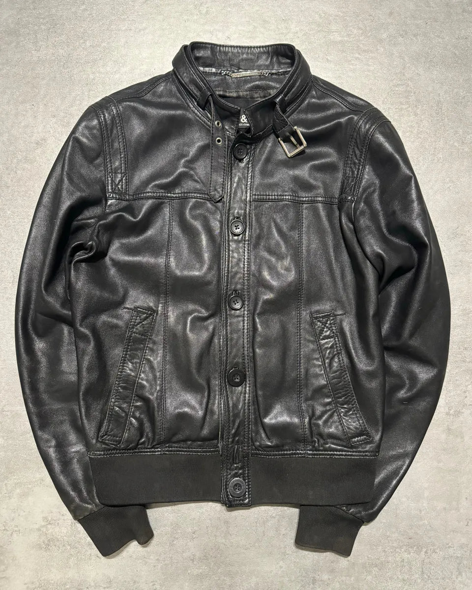 2000s Dolce & Gabbana Black Button Ups Leather Rebel Jacket QmcfGBp 0