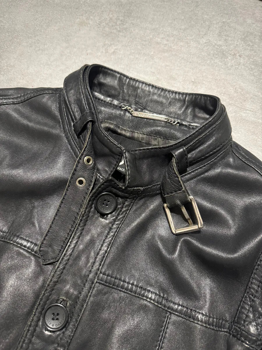 2000s Dolce & Gabbana Black Button Ups Leather Rebel Jacket QmcfGBp 2
