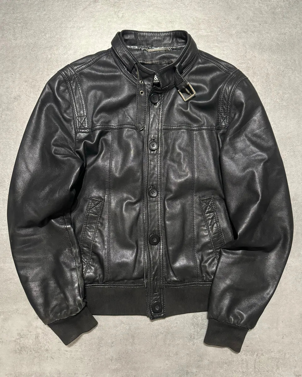 2000s Dolce & Gabbana Black Button Ups Leather Rebel Jacket QmcfGBp 7