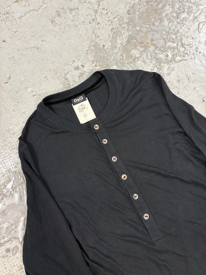 2000s Dolce & Gabbana Black Buttoned Henley Longsleeves orGgmfH 4