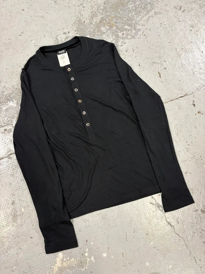 2000s Dolce & Gabbana Black Buttoned Henley Longsleeves orGgmfH 3