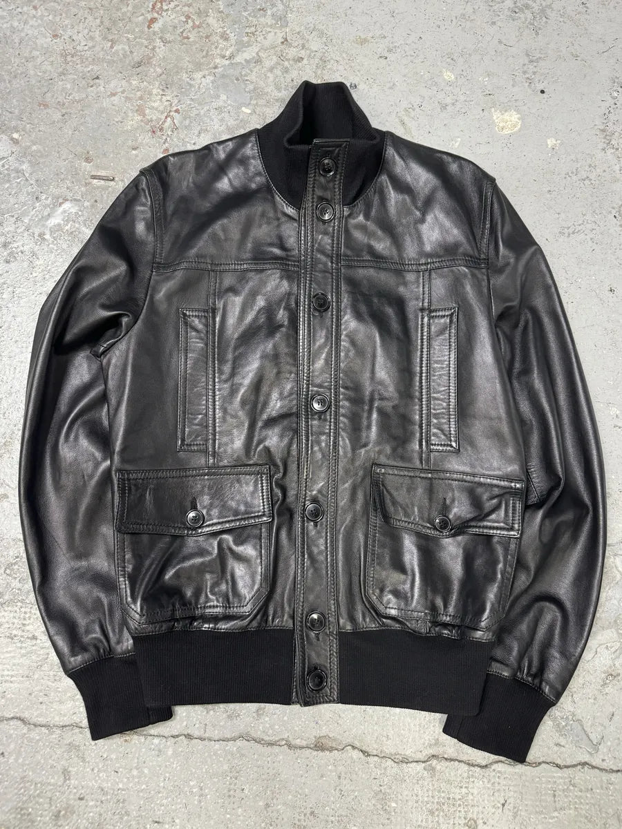 2000s Dolce & Gabbana Black Buttoned Leather Jacket pXHHCYj 0