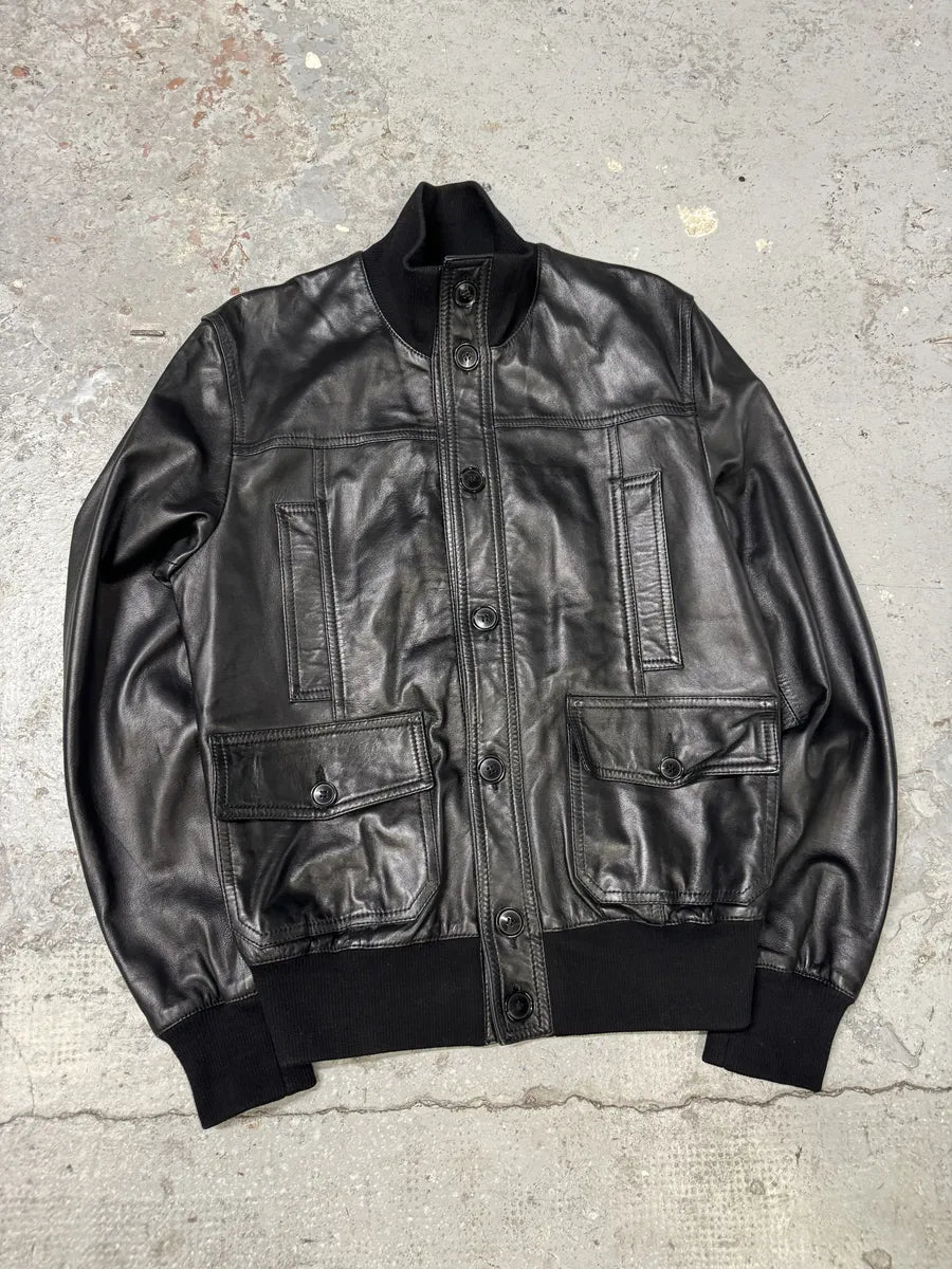 2000s Dolce & Gabbana Black Buttoned Leather Jacket pXHHCYj 4